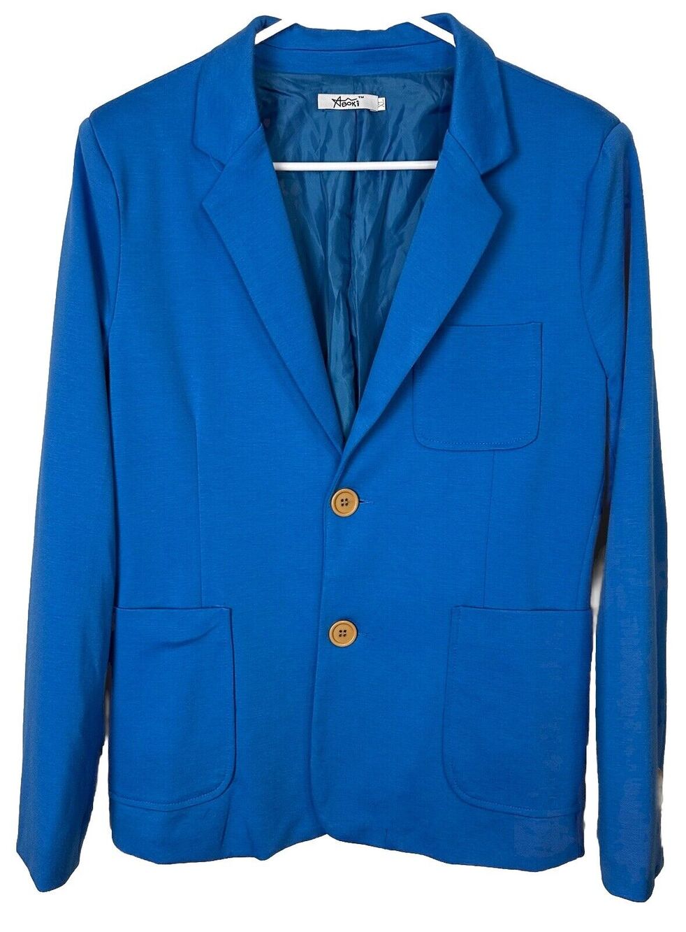 Aboki Womenโs Blue Blazer Long Sleeve Made In France Lined Size XL Business RARE